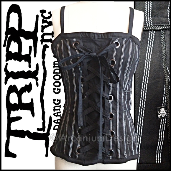 Tripp nyc Tops - ❌SOLD Tripp Corset Striped XL Mall Goth Gothic Emo Punk Metal Rocker Pinup